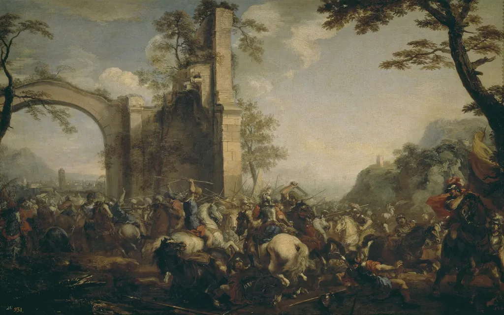 Battle between Christians and Moslems, by Jacques Courtois, oil, 1601