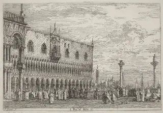 La Piera del Bando. V., by Canaletto, ink, 1740