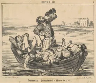 Descendant joyeusement le fleuve de la vie, by Honoré Daumier, ink, 1856