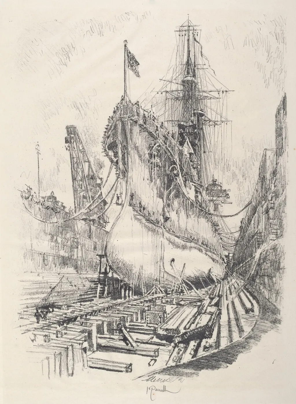 In the Dry Dock, by Joseph Pennell, ink, 1917