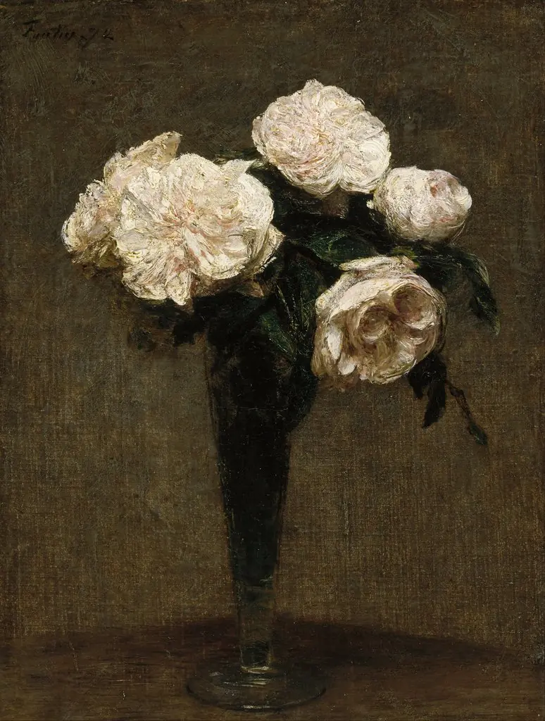 Roses in a Vase, by Henri Fantin-Latour, oil, 1872