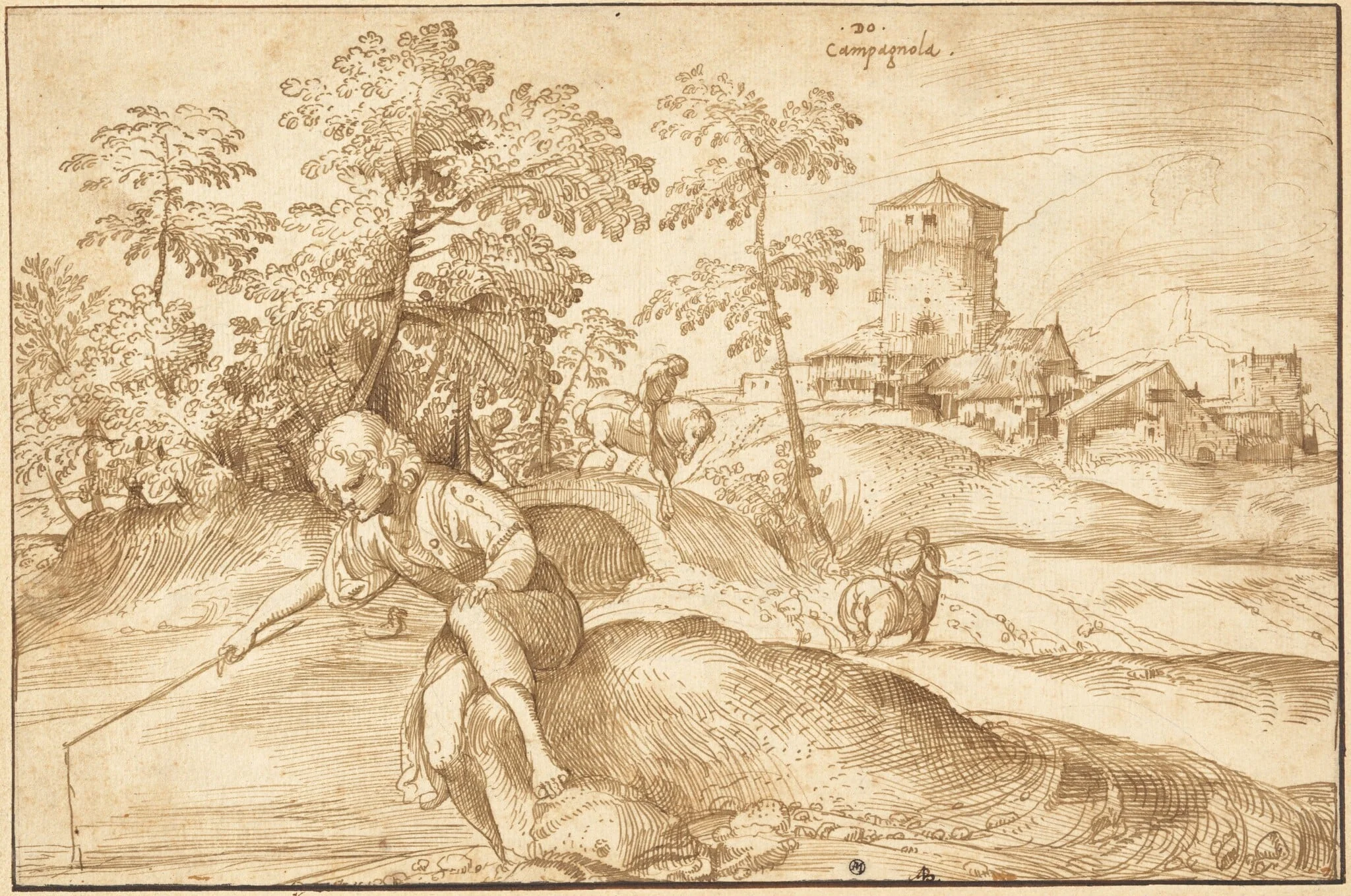 Landscape with a Boy Fishing, detail