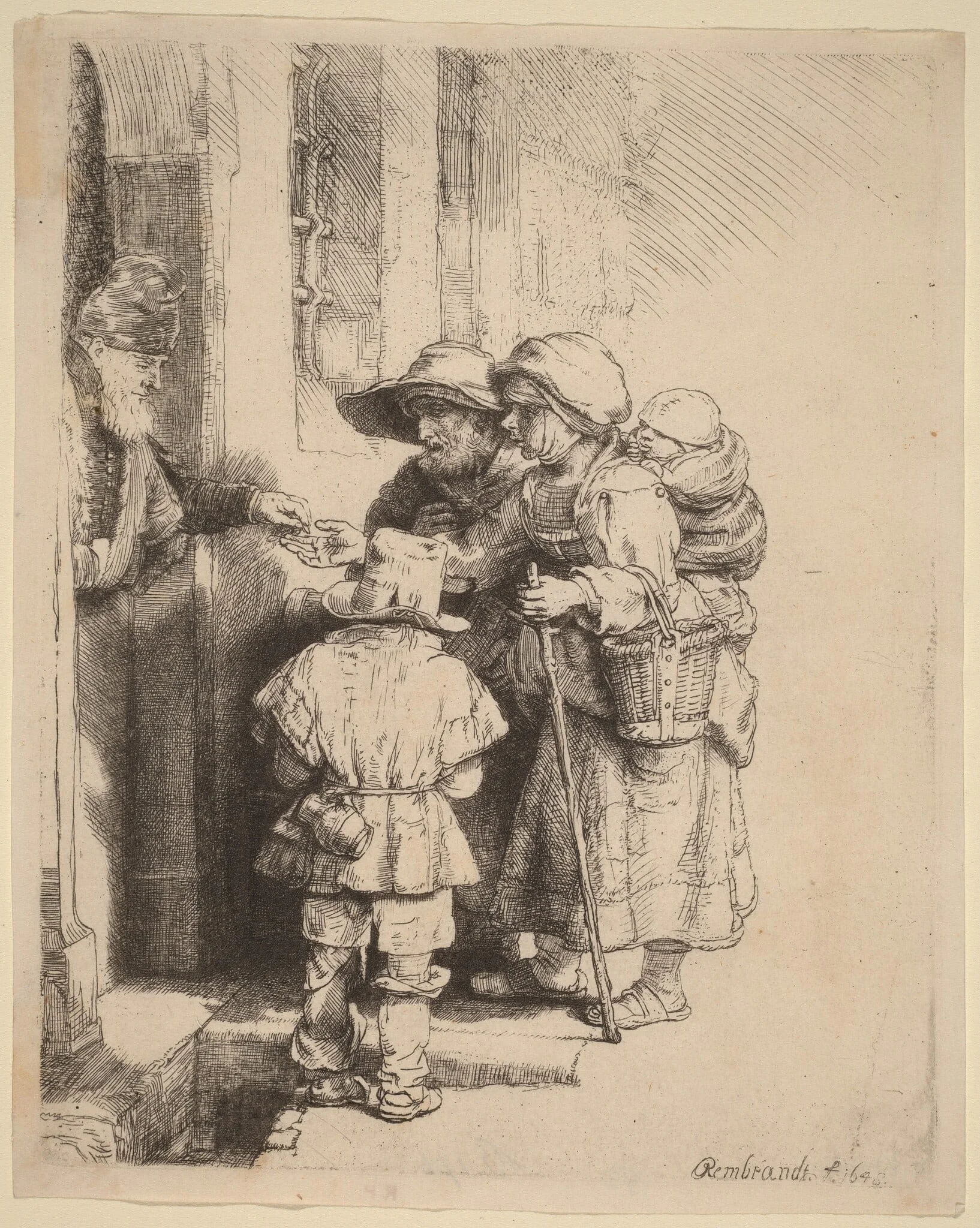 Beggars Receiving Alms at the Door of a House, detail