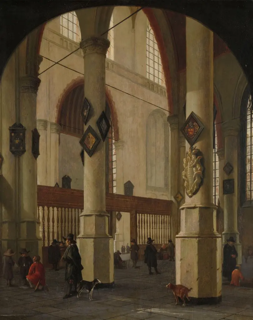 View in the Oude Kerk, Delft, by Hendrick Cornelisz. van Vliet, oil, 1654