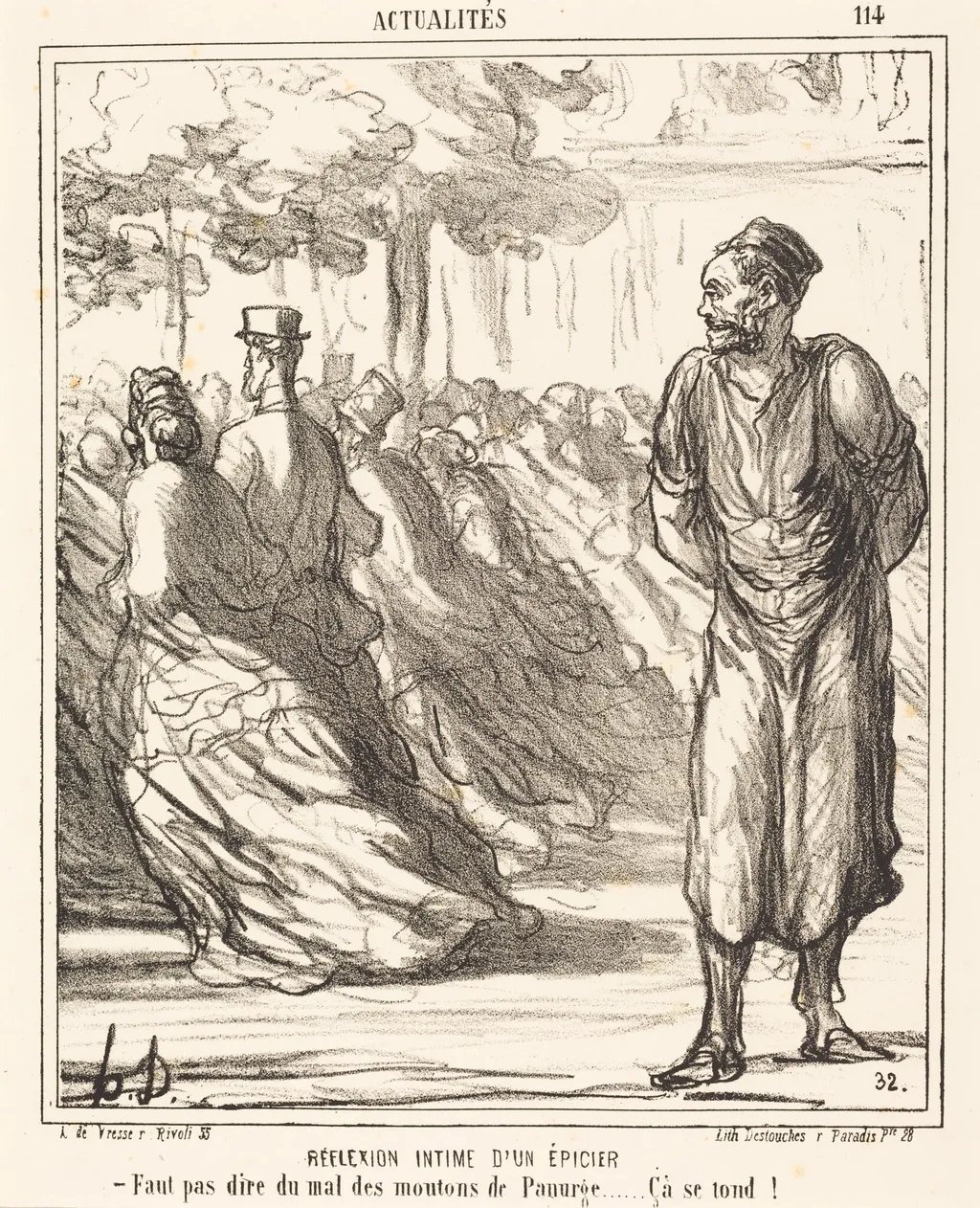 Réflection intime d'un épicier, by Honoré Daumier, ink, 1867
