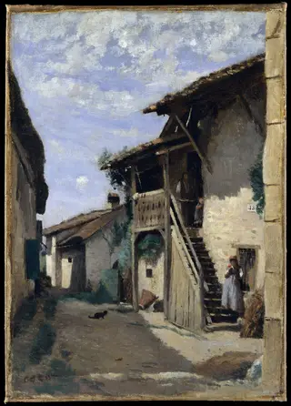 A Village Street: Dardagny, by Jean Baptiste Camille Corot, oil, 1842