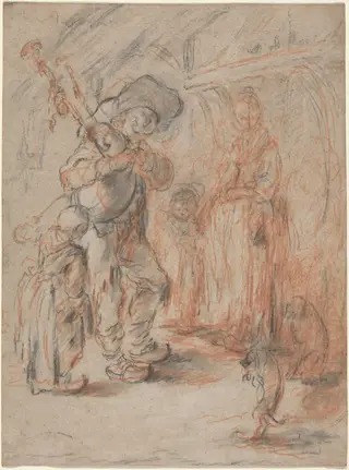 Study for "La Cuisine Avec Paisans", by Jérôme-François Chantereau, chalk, 1728