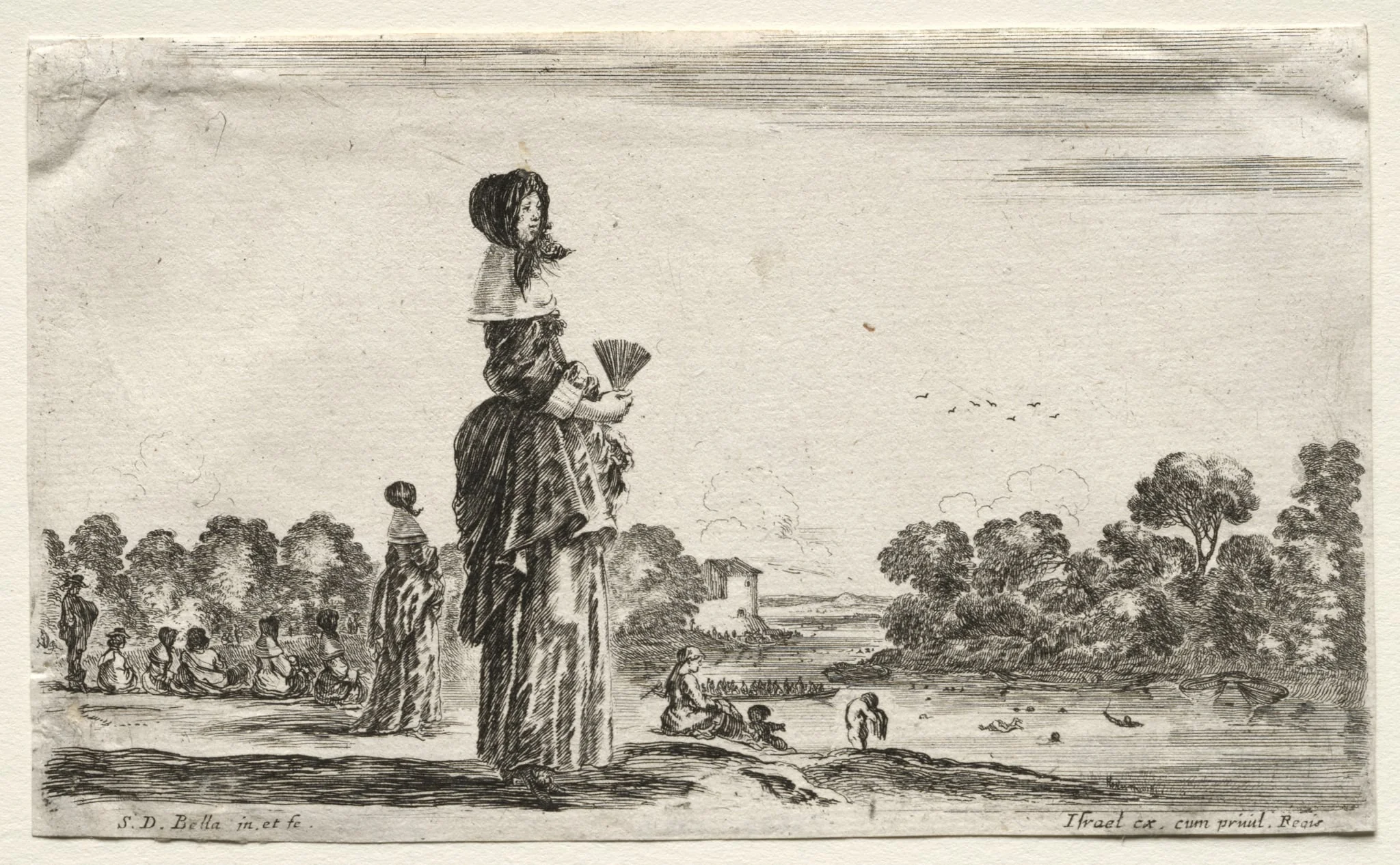 Various Figures and Landscapes: Women Watching Bathers along a River, detail
