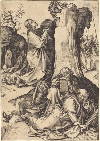The Agony in the Garden, by Martin Schongauer, ink, 1480