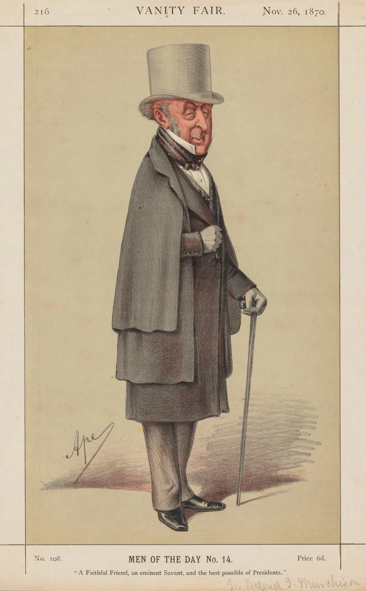 Vanity Fair: Men of the Day No. 14 "A Faithful Friend, an eminent Savant, and the best possible of Presidents", detail