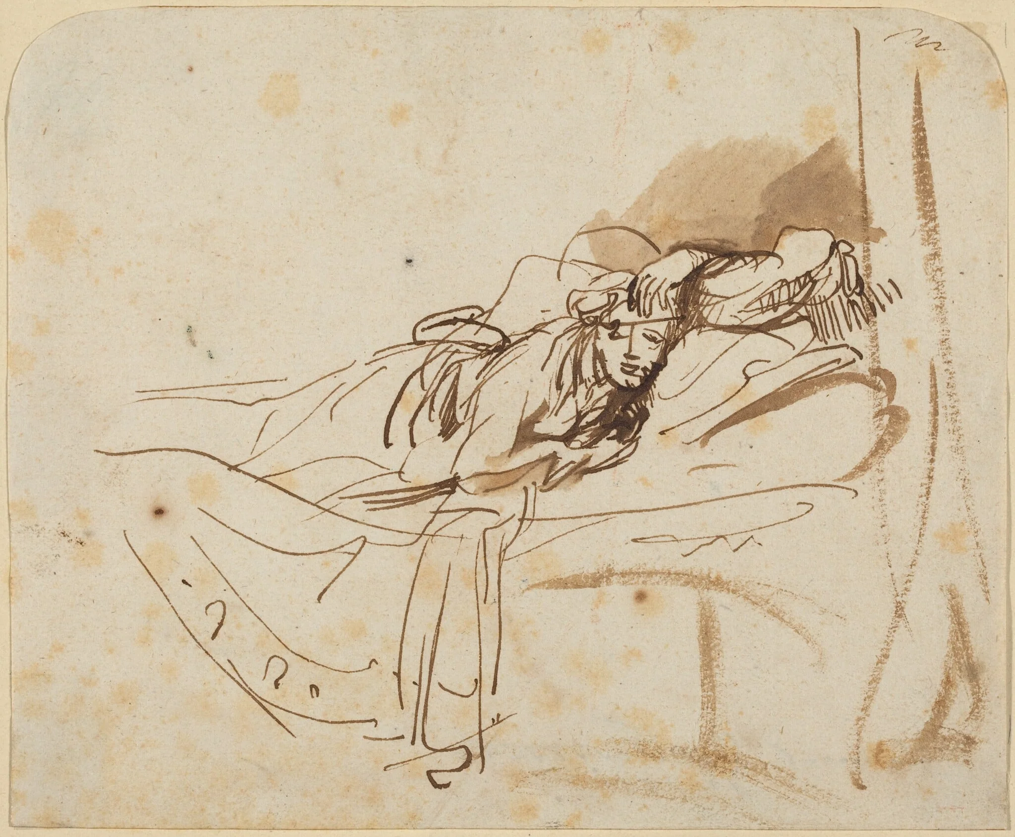 Saskia(?) Lying in Bed, detail