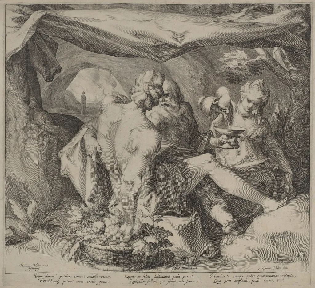 Lot and His Daughters, by Jan Muller, ink, 1600