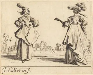 Two Society Women, by Jacques Callot, ink, 1623