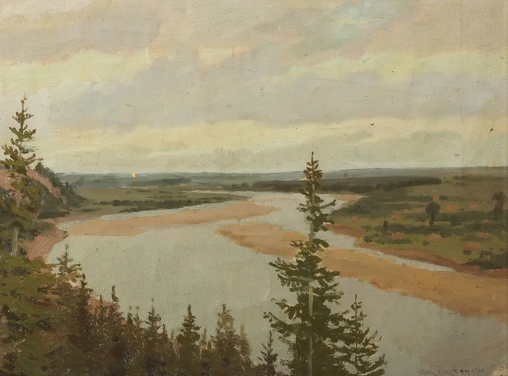 Vyatka river. Krasnoye village, by Apollinary Vasnetsov, oil, 1890