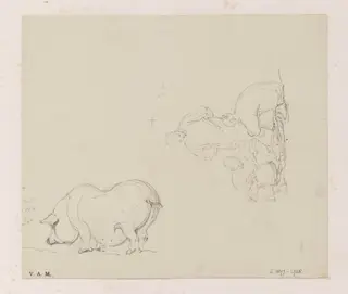 A pig, and a trio of figures with a basket, by George Chinnery, 19