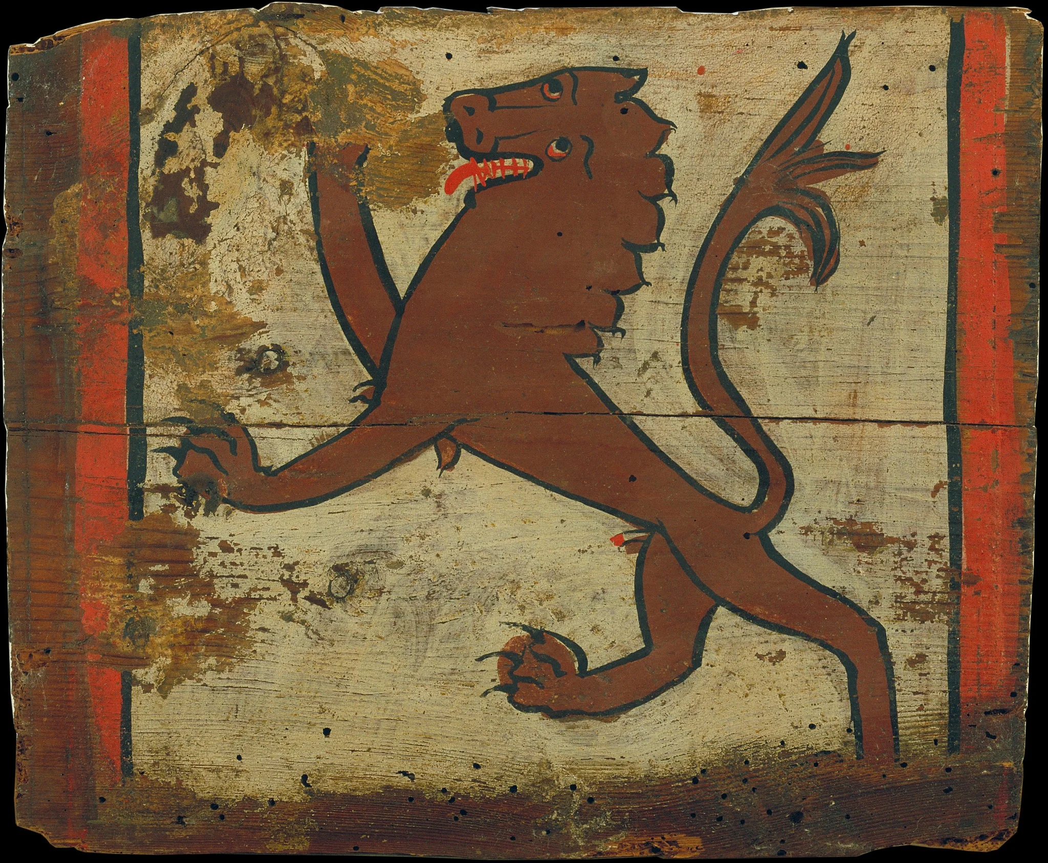Small coffered ceiling panel with rampant lion, detail