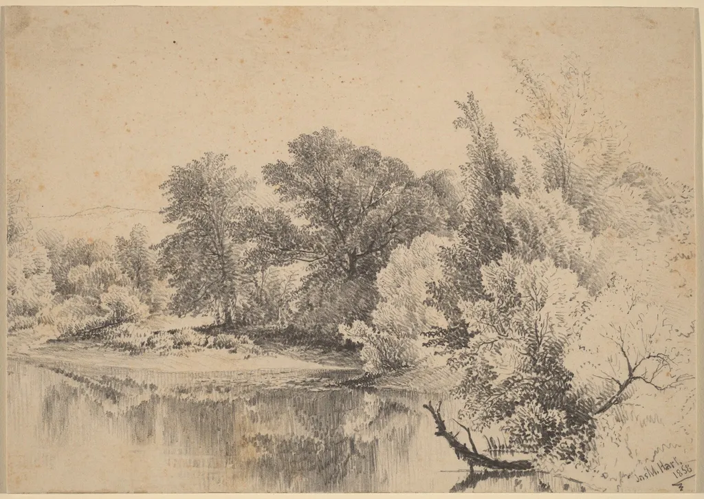 Pond Edge, by James McDougal Hart, graphite, 1858