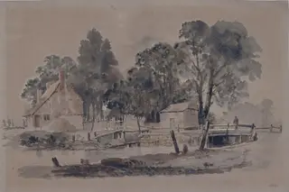 Stream with bridge and cottages, by Francis Danby, watercolor, 1820