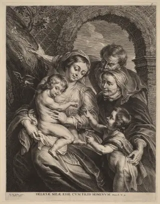 The Holy Family with the Goldfinch, by Schelte Adams Bolswert, ink, 1622