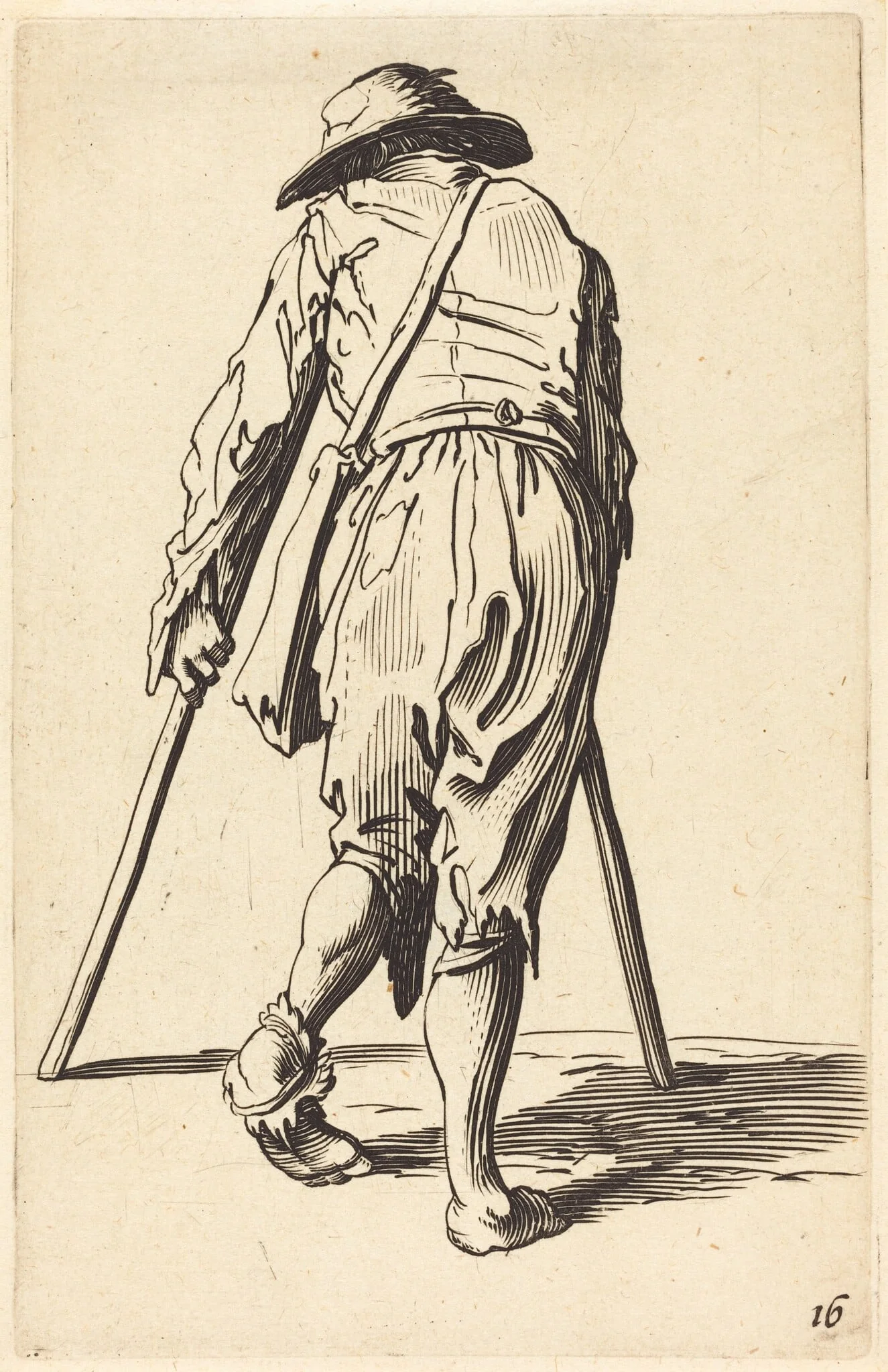 Beggar with Crutches and Hat, Back View, detail