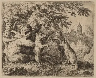 The Bear and the Wolf are Persecuted, by Allart van Everdingen, ink, 1650