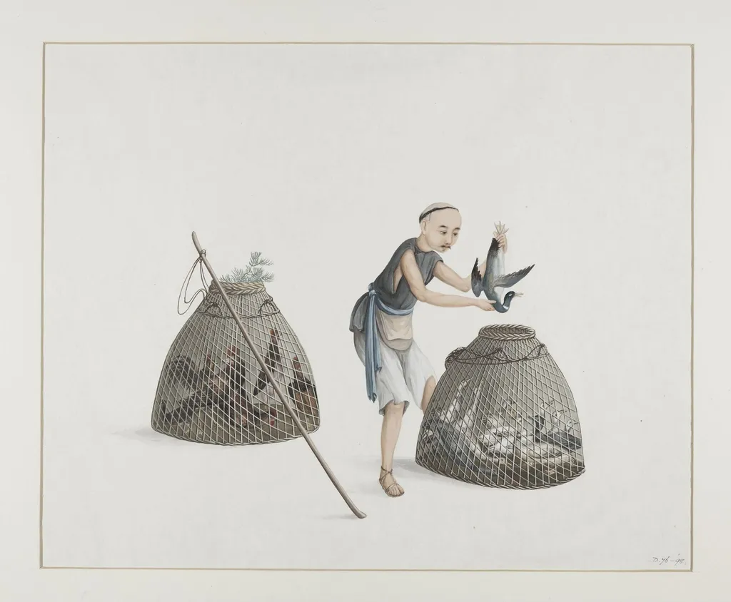 A Poultry Seller, by Puqua, paint, 1790