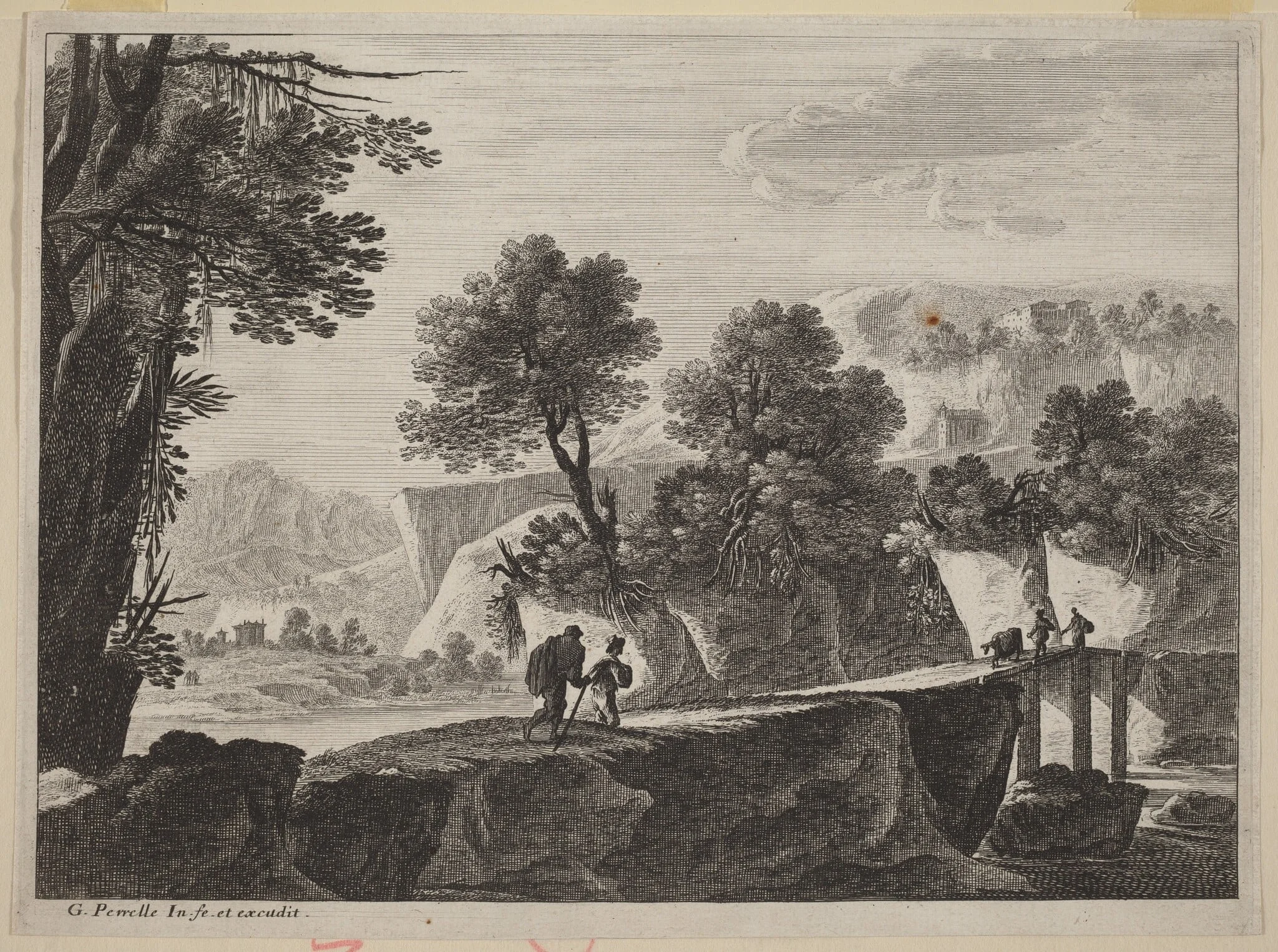 Travelers Approaching a Bridge, detail