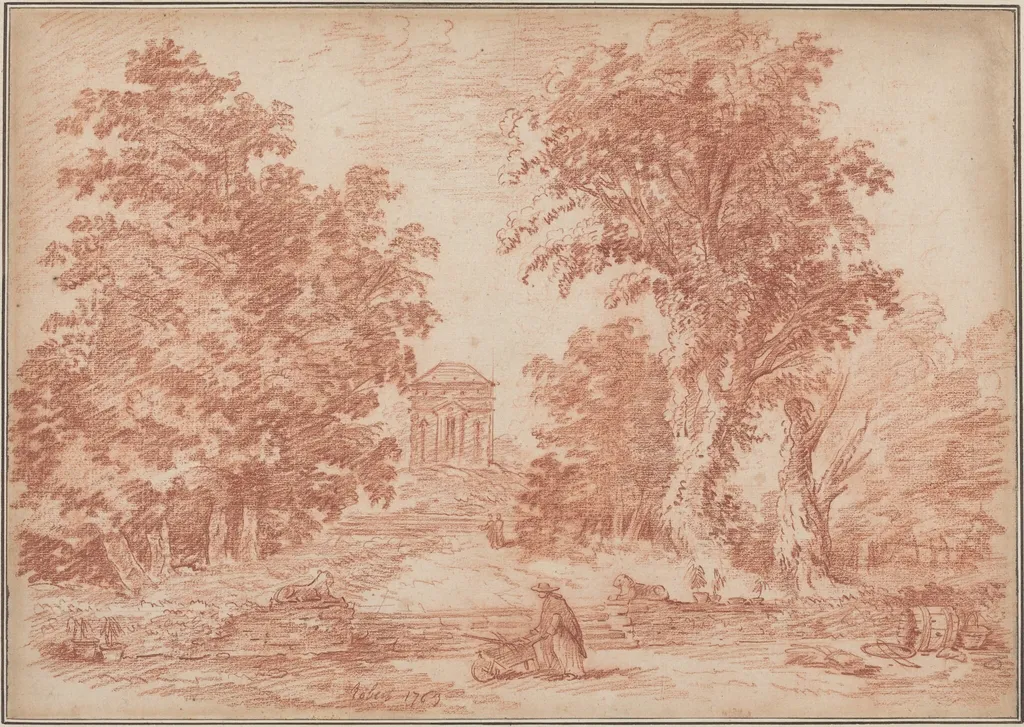 Italian Park with a Tempietto, by Hubert Robert, chalk, 1763