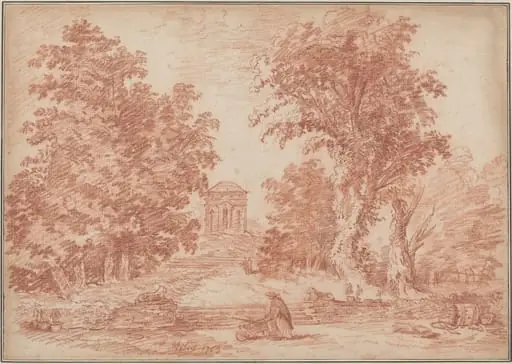 Italian Park with a Tempietto, by Hubert Robert, chalk, 1763