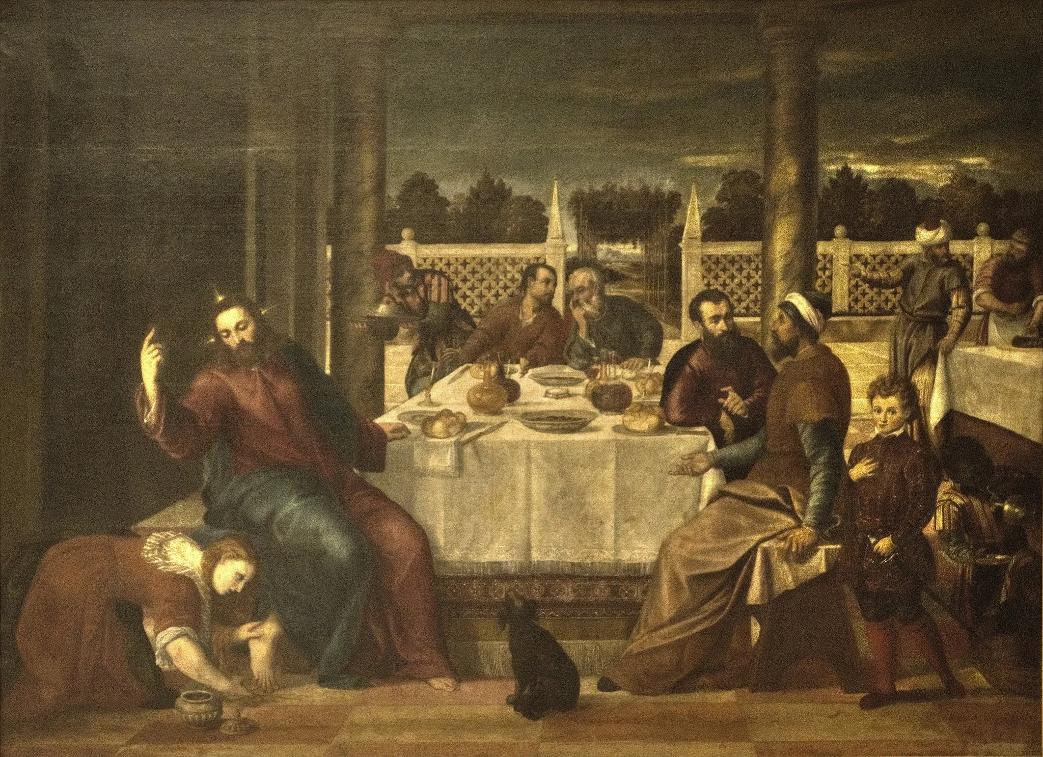 Jesus in the House of Simon the Pharisean, by Bonifacio de' Pitati, detail
