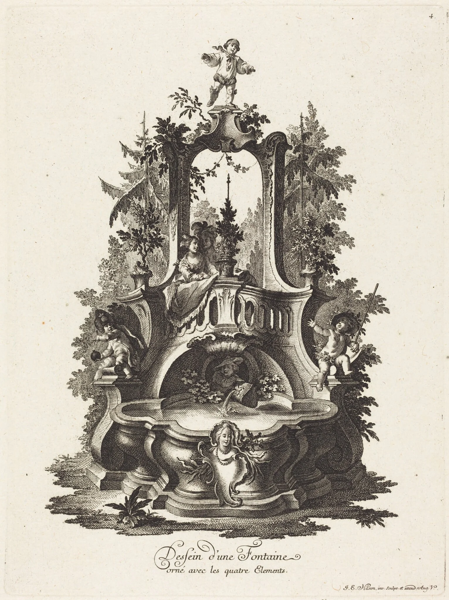 Dessein d'une Fontaine orné avec les quatre Elements (Design for a Fountain Decorated with the Four Elements), detail