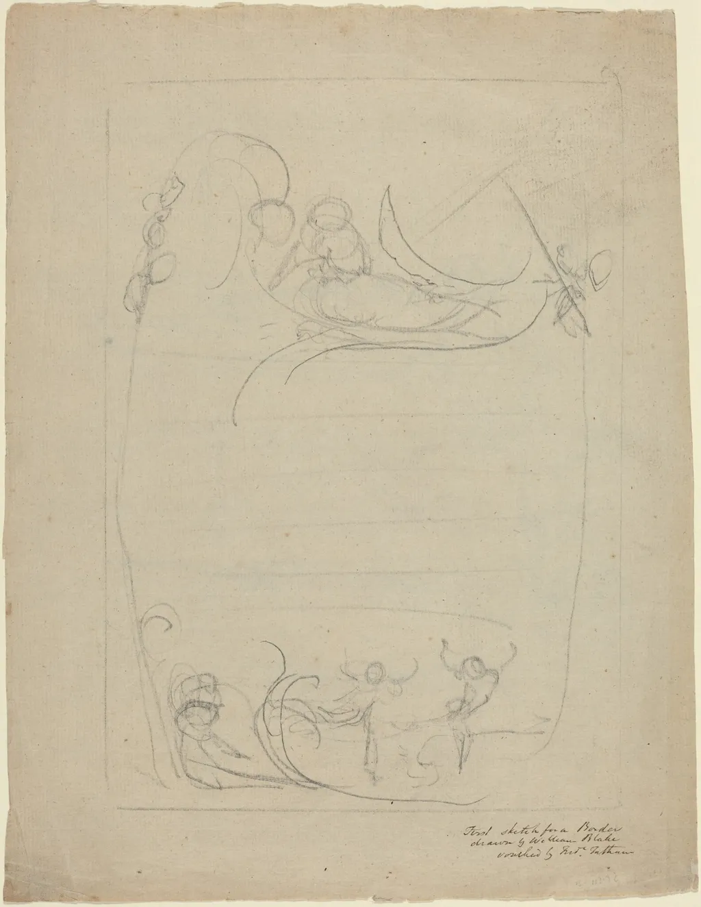 An Armed Man Spurning a Woman [recto], by William Blake, graphite, 1792
