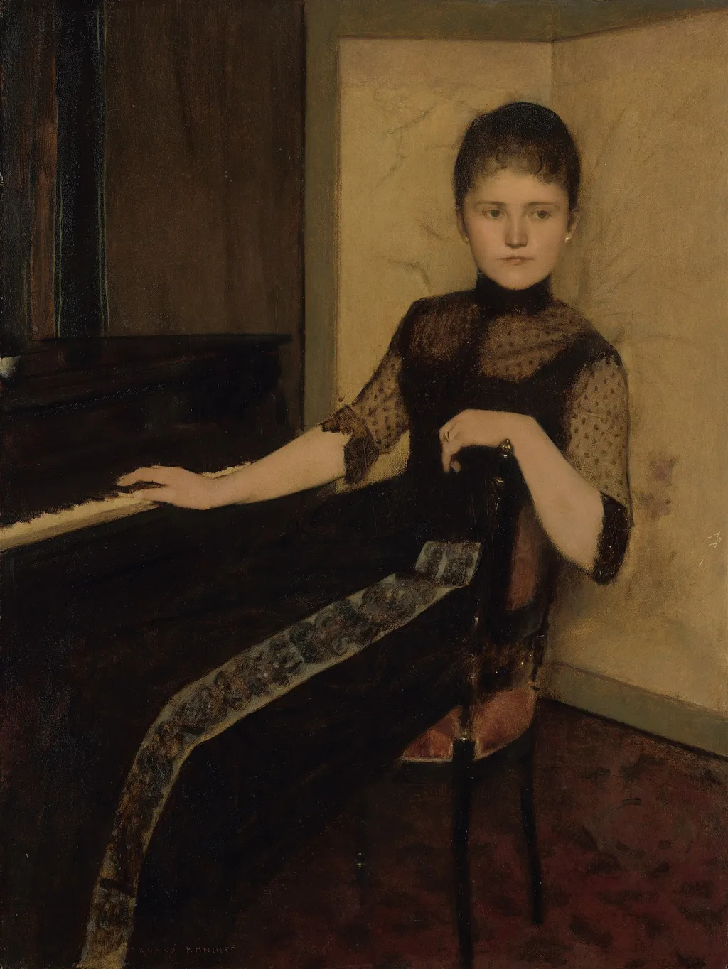 Portret van jonkvrouwe Maria Francisca Louisa Dommer van Poldersveldt (Ubbergen 1848 - 1925 ’s-Hertogenbosch), by Fernand Khnopff, oil, 1894