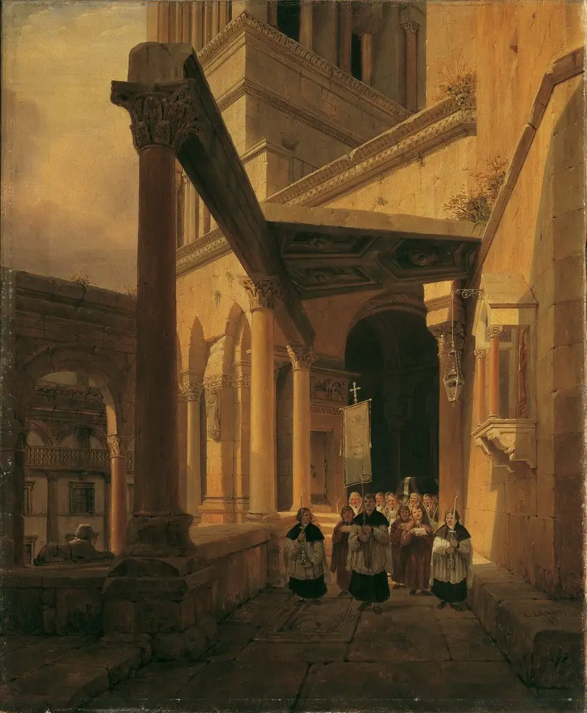 Ansicht eines Säulenganges im Tempel der Diana zu Spalato, by Leopold Ernst, oil, 1843