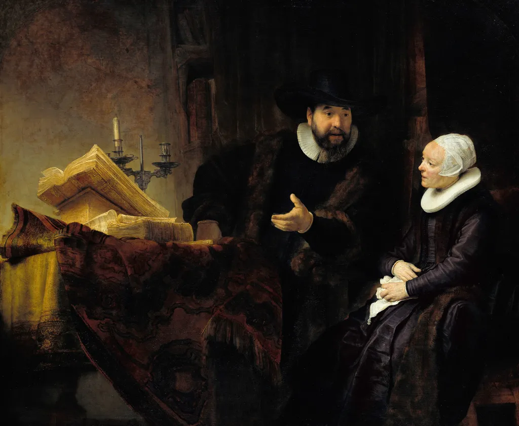 Portrait of Cornelis Claeszoon Anslo and his wife Aaltje Schouten, by Rembrandt van Rijn, oil, 1641