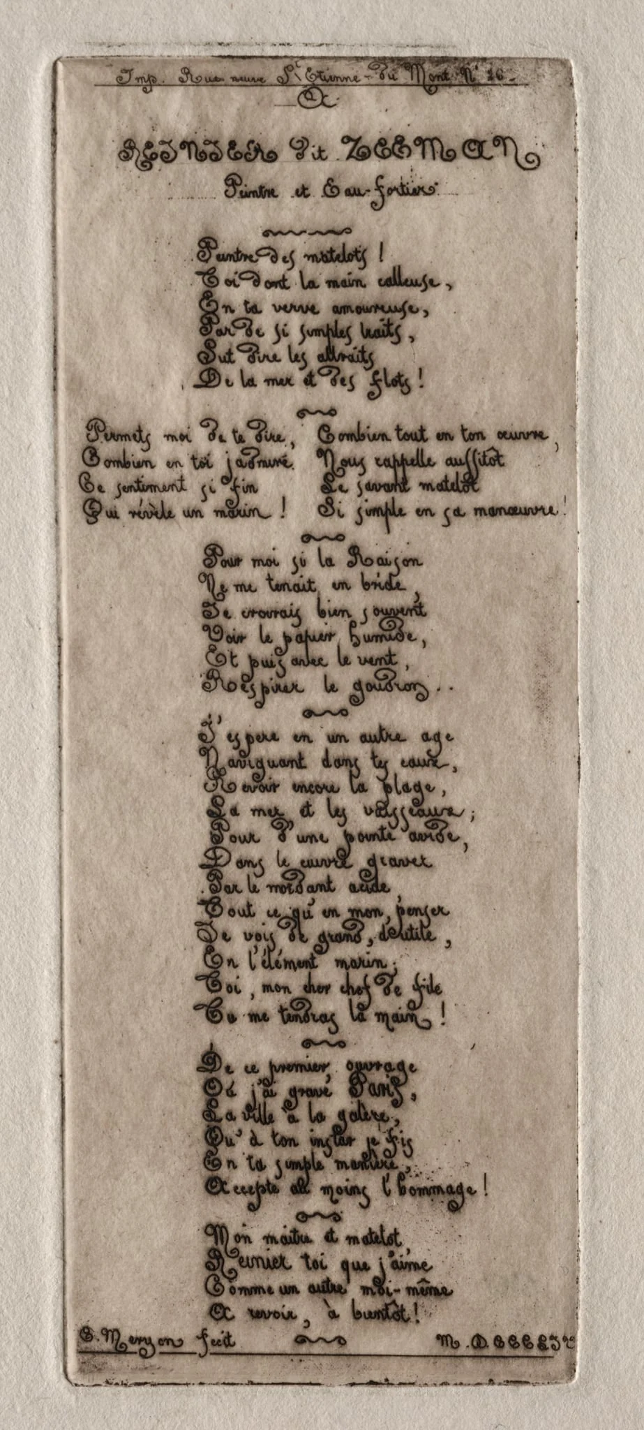 Etchings of Paris: Dedication to Reynier Nooms, called Zeeman, detail