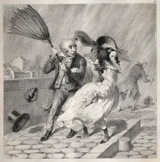 Bambochades:  Vois-tu que mon baromêtre est au beau!...c'est un riche temps pour les biens de la terre!!!, by Clémente Pruche, 1841