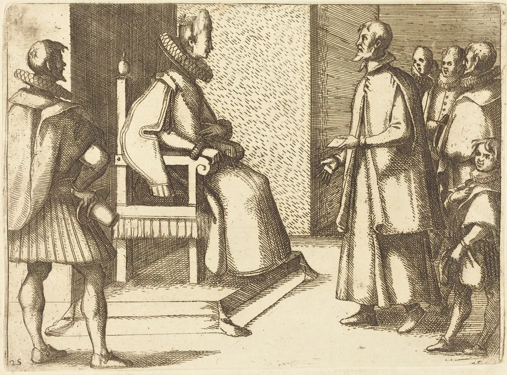 The Envoy of Tuscany Thanking the Queen, by Jacques Callot, ink, 1612