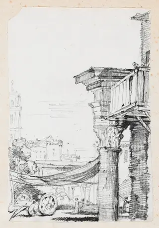 A Balcony in the Roman Forum, by Joseph-Marie Vien, graphite, 1747