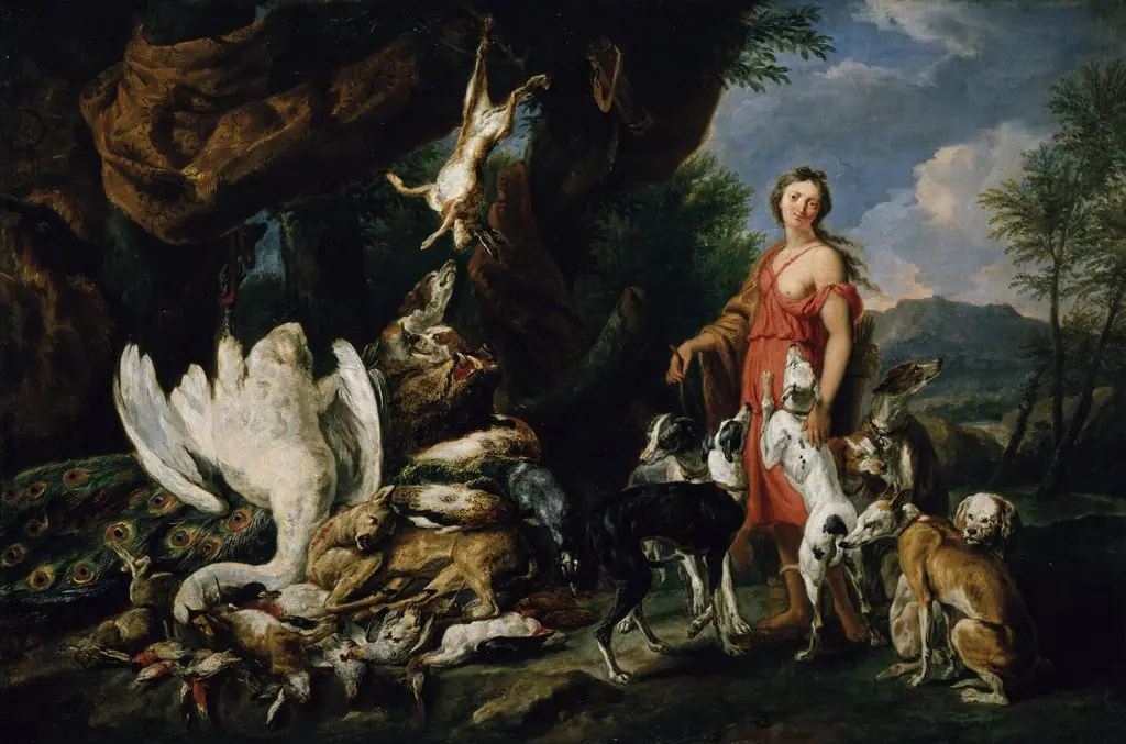 Diana with Her Hunting Dogs beside Kill, by Jan Fyt, oil, 1645
