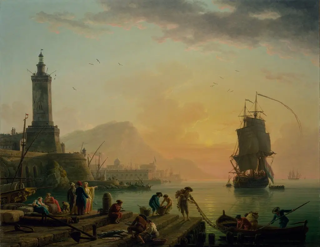 A Calm at a Mediterranean Port, by Claude-Joseph Vernet, oil, 1770