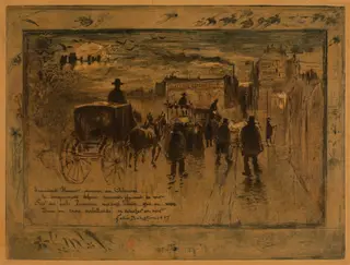 Convoi Funèbre au Boulevard de Clichy (Funeral Procession on the Boulevard de Clichy), by Félix-Hilaire Buhot, watercolor, 1887