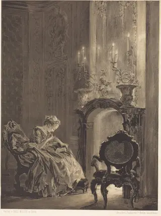 Woman before a Fire, by Adolph Menzel, ink, 1851