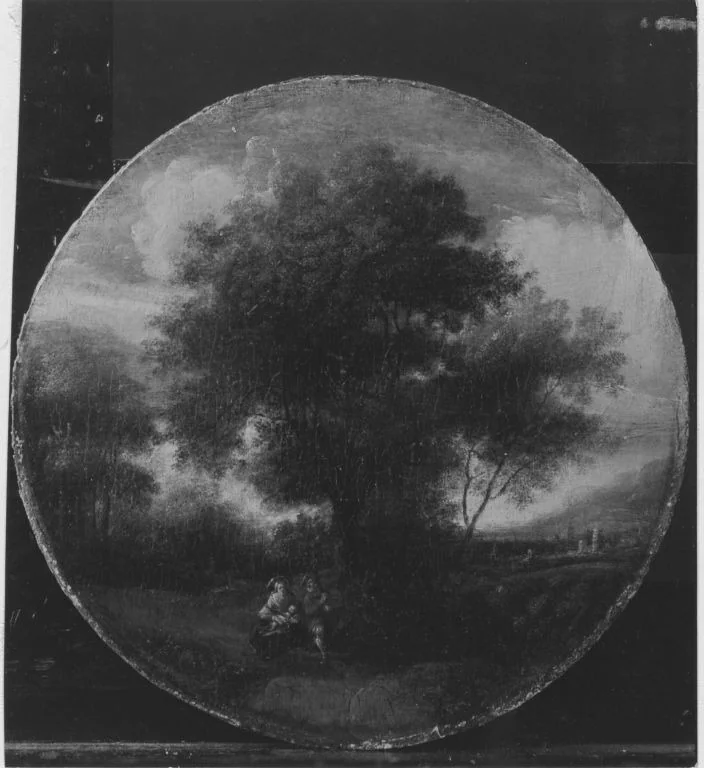 Landschaft mit Ruhe auf der Flucht, detail