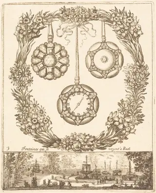 Fontaines qui se voyent a Ruel, by François Le Febvre, ink, 1665