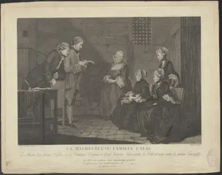 History print 'The unhappy family of Calas', by J.C., Delafosse, 1750