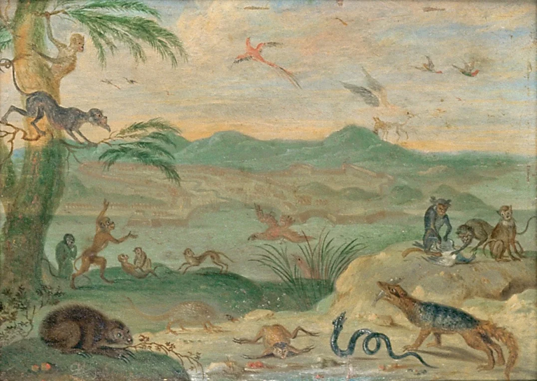 Ansichten aus den vier Weltteilen mit Szenen von Tieren: Santiago, detail