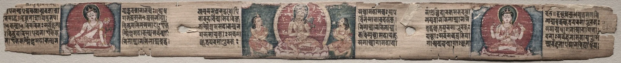 Folio 348 from a Gandavyuha-sutra (Scripture of the Supreme Array): Bodhisattva Manjushri with two forms of Avalokiteshvara (recto); Bodhisattva Samantabhadra purifies the path to enlightenment, with Manjushri (verso), detail