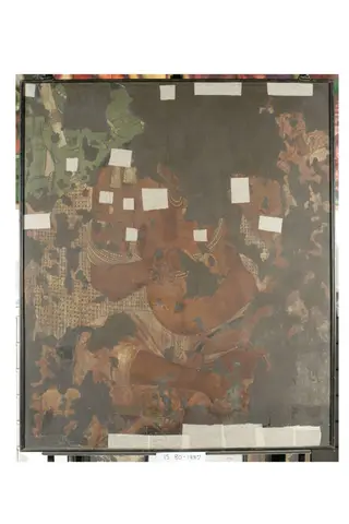 Copy of painting inside the caves of Ajanta (cave 16), by John Griffiths, oil, 1882