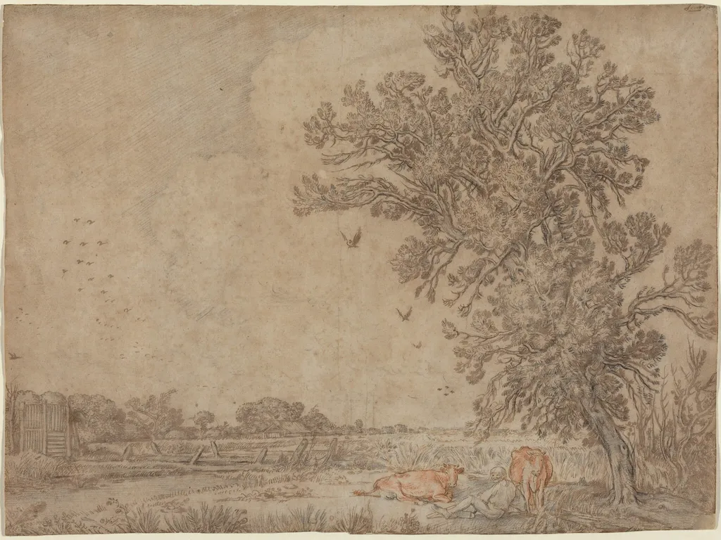 Meadow with a Shepherd and Cows, by Willem Buytewech, ink, 1617